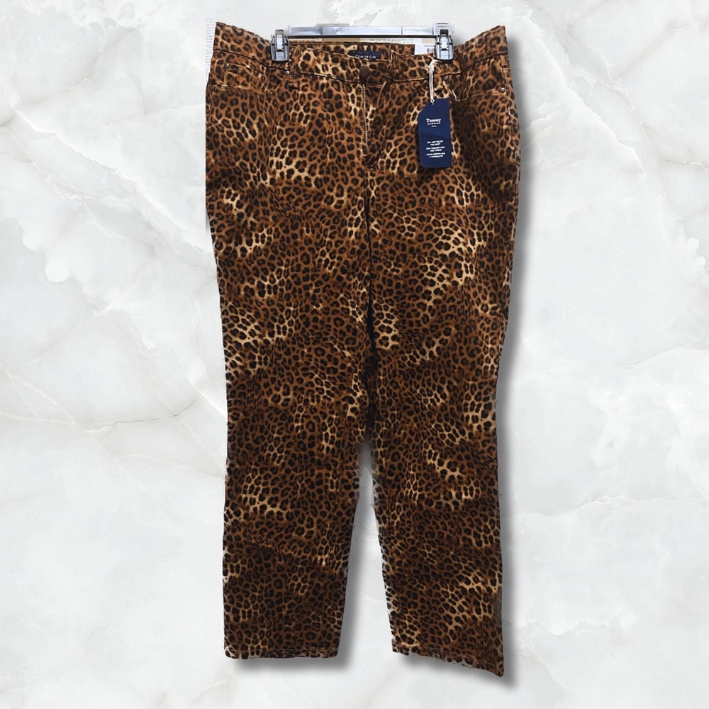 Leopard Print Stretch Straight Leg Jeans Tummy Slimming Plus Size NWT w/ Pockets